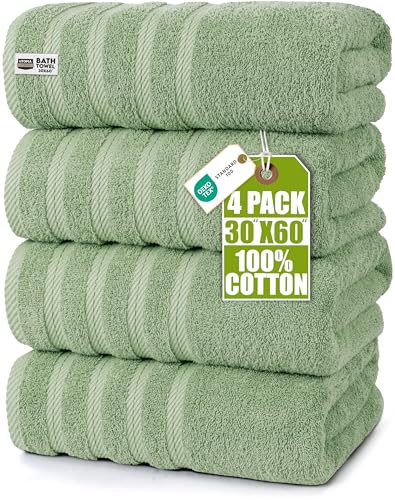 Utopia Towels 4 Pack Premium Extra Large Bath Towels Set (30 x 60 Inches) 100% Ring Spun Cotton Lightweight and Highly Absorbent Quick Drying Towels Perfect for Daily Use (Sage Green)