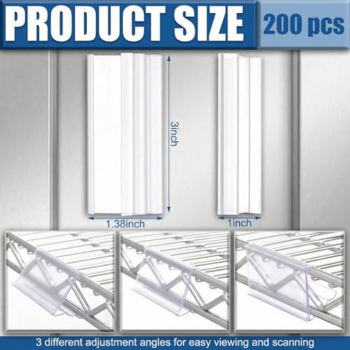 Image of Kathfly 200 Pack Wire Shelf Label Holder 3 inch Adjustable Shelf Cable Tags