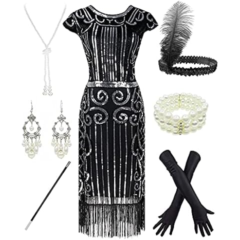 FUNDAISY Women's Flapper Dresses 1920s Sequins Art Deco Gatsby Cocktail Dress Black Cover