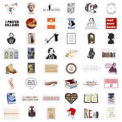 Image of 100Pcs Literature Stickers for Water Bottle and Laptop - Literary Party Favors & Decorations, Books Bookish Writing Poetry Reading Stickers, Book Lovers Gifts, Gifts for Women & Men