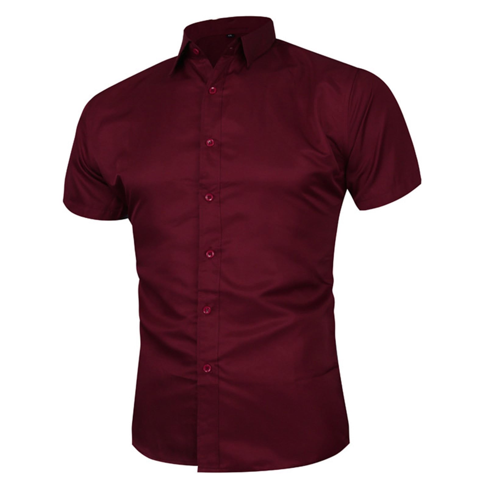 Mens Short Sleeve Dress Shirt Casual Solid Color Wrinkle Free Slim Fit Button Down Lapel Shirts Office Wear