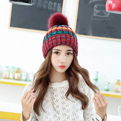 Bonnet tricoté chaud pour femme avec écharpe cagoule intégrée et pompon
