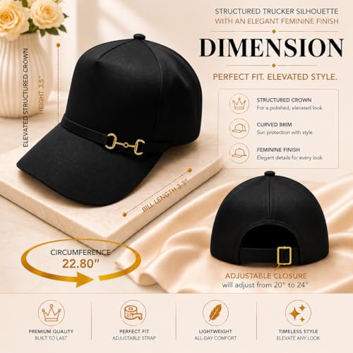 Gorra negra elegante para mujer con adorno dorado miniatura 5