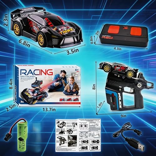 Image of PLUSPOINT Infrared Battle RC Car Toy Black 3-in-1 Drift Car Racing 2 Player Interactive Set with Infrared Gun, Shooting & Flip Family Friendly Chase Game 2.4GHz Remote Control Car Toy for Kids Ages 6+