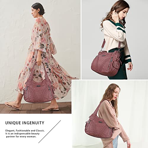 Angel Kiss 1555 PINK Purses And Handbags Women Fashion Tote Bag Shoulder Bags Top Handle Satchel Purses Washed Synthetic Leather Handbag… 1-1#D.Pink 13.8 * 4.7 * 11.8 Inches thumb #5