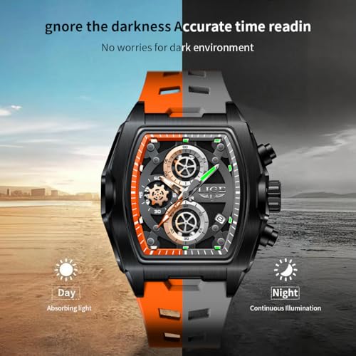 Image of LIGE Mens Watches Luxury Tonneau Watches for Men Waterproof Analog Watch Chronograph Calendar Date Men's Dress Business Work Watch Large Square Face Wristwatch