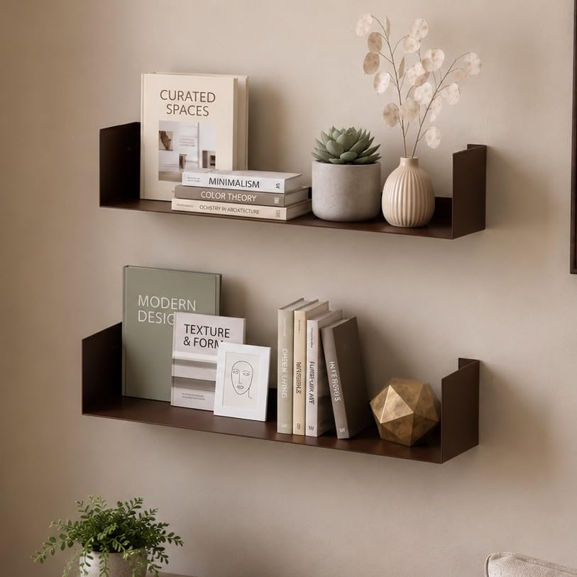 BLUEWUD Alivo Wall Mount Bookshelf, Open Decor Wall Display Floating Shelves, Storage Cabinet Racks Organiser for Living Room Bedroom Office Home, Set of Two, DIY (Do it Yourself) (Brown Maple)-image-19