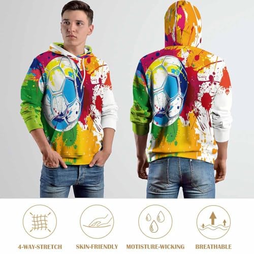 Sweat à capuche homme imprimé match de football, pull de sport manches longues