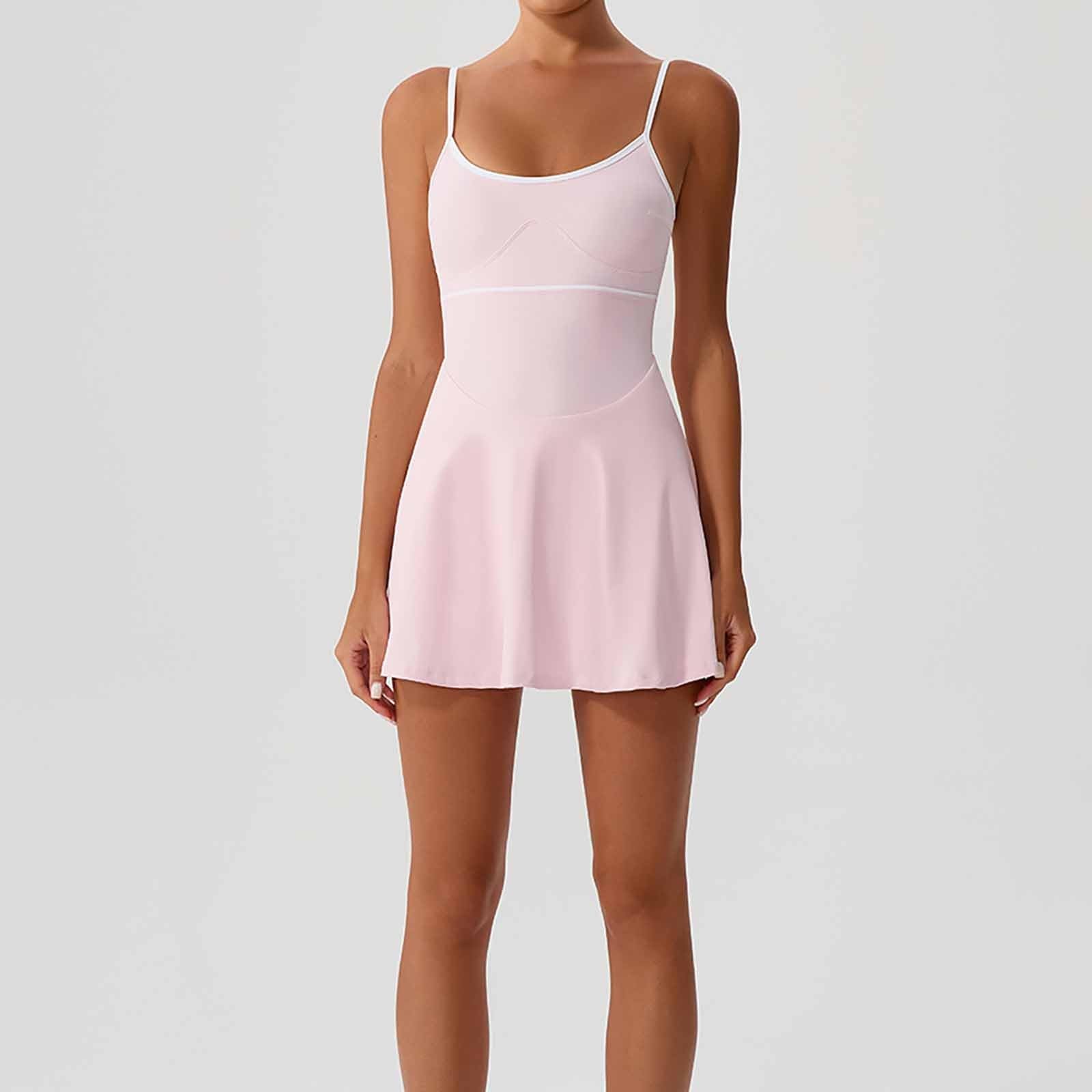 2027 Vestido de Tenis Casual Mujer con Sujetador Integrado Tirantes Ajustables Vestido de Verano sin Espalda para Deportes Diario