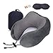 Produktbild Soleiler Reise Nackenkissen - Orthopädisches Nackenhörnchen aus Memory Schaum hochqualitatives Reisekissen mit Augenmaske, Ohrenstöpsel und Transporttasche Ideal für Arbeit und Reisen (Grau)