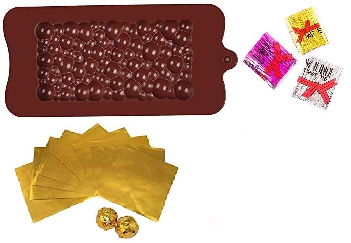 Silicone Bubble Bar Chocolate Mold, Multicolor Twisties, Golden Cut Foil Wrapper for Candy Making