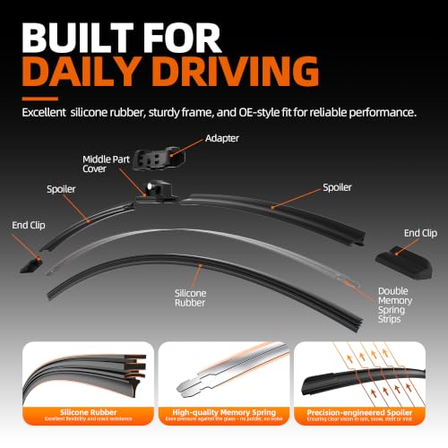 Image of Silicone Wiper Blades 26 inch + 19 inch Replacement Windshield Wiper Blades for Tesla Model 3 2017-2025 Model Y 2020-2025 OEM Quality Wipers for Front Windshield(Set of 2)