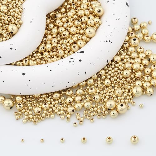 400Pcs 18K Gold Filled 2.5mm Round Ball Spacer Beads for Jewelry Making