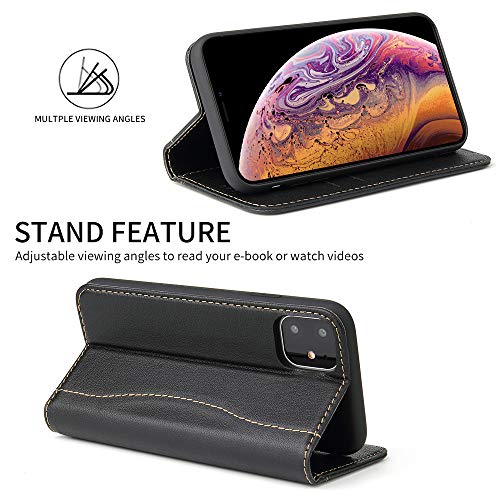 nincyee Capa flip de couro genuíno para iPhone 11 Pro Max, capa carteira clássica de couro com fecho