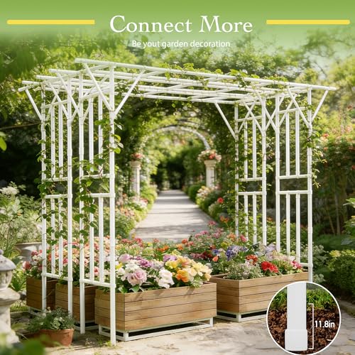 Flat Top Garden Arch Trellis 11FT x 9FT, Super Large Arbor Trellis for Climbing Plants Outdoor 141.7in x 108in x 19.7in, Metal Garden Frame for Backyard, Lawn, Archway, Wedding Decoration, Patio White by OnlyGarden - Used condition - Image 7
