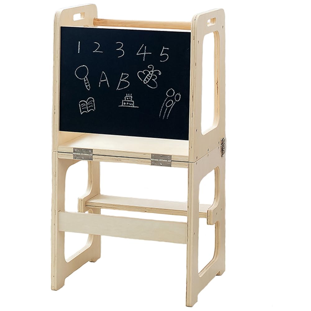 DEONG Kitchen Step Stool for Toddlers, Learning Tower with Chalkboard, Montessori Baby Standing Tower, Height Adjustable Children Standing Helper for Kitchen Counter and Bathroom Sink