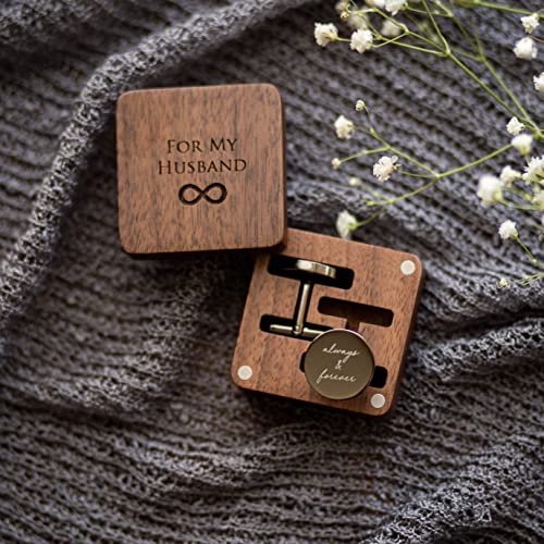 Muujee For My Husband Cufflinks With Engraved Wood Gift Box - Gun Metal Cufflinks For Men Cuff Links Wedding Anniversary Birthday Gift For Husband Him #TOP4