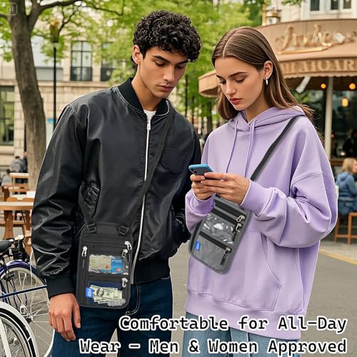 Neck Wallet Passport Holder for Men Women RFID Blocking Water Resistant Hidden Travel Pouch with Adjustable Strap Holds Phone Cards Cash (black)3