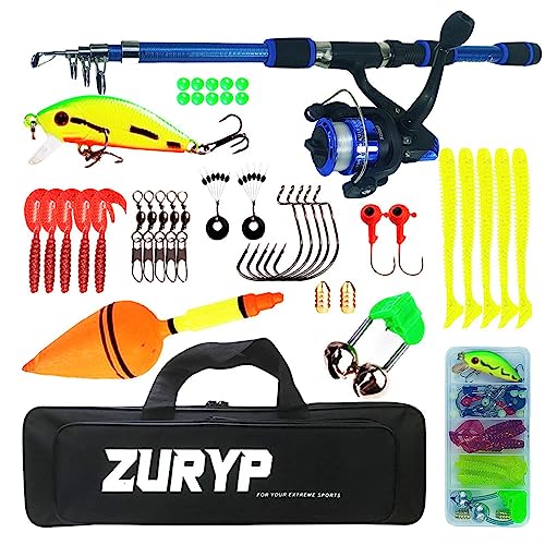 Combo de caña y carrete, caña telescópica para niños, juego completo de equipo de pesca con bolsa de transporte para mujeres, adultos, hombres, niños, adolescentes Jildouf