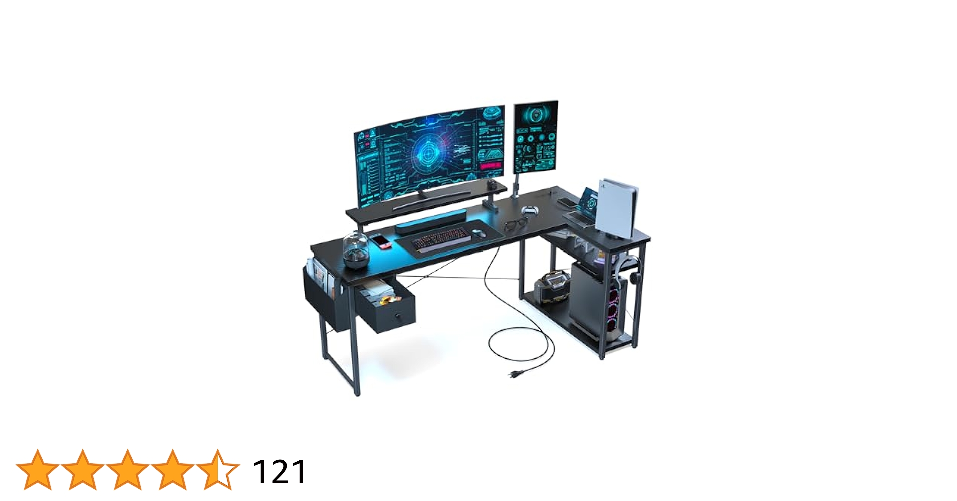 DOMICON パソコンデスク l字 ゲーミングデスク 黒 幅119cm 4段階 Amazon | DOMICON パソコンデスク l字 ゲーミングデスク 黒 幅