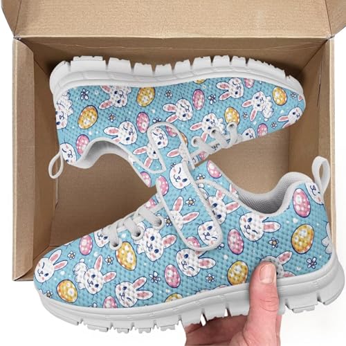 Easter Rabbit Eggs Pattern Boy Shoes Athletic Running Fashion Sneakers Walking Breathable Kids Girls Fitness Cross-Training Tennis Lightweight Shoes(Little Kid/Big Kid)（White Sole）2