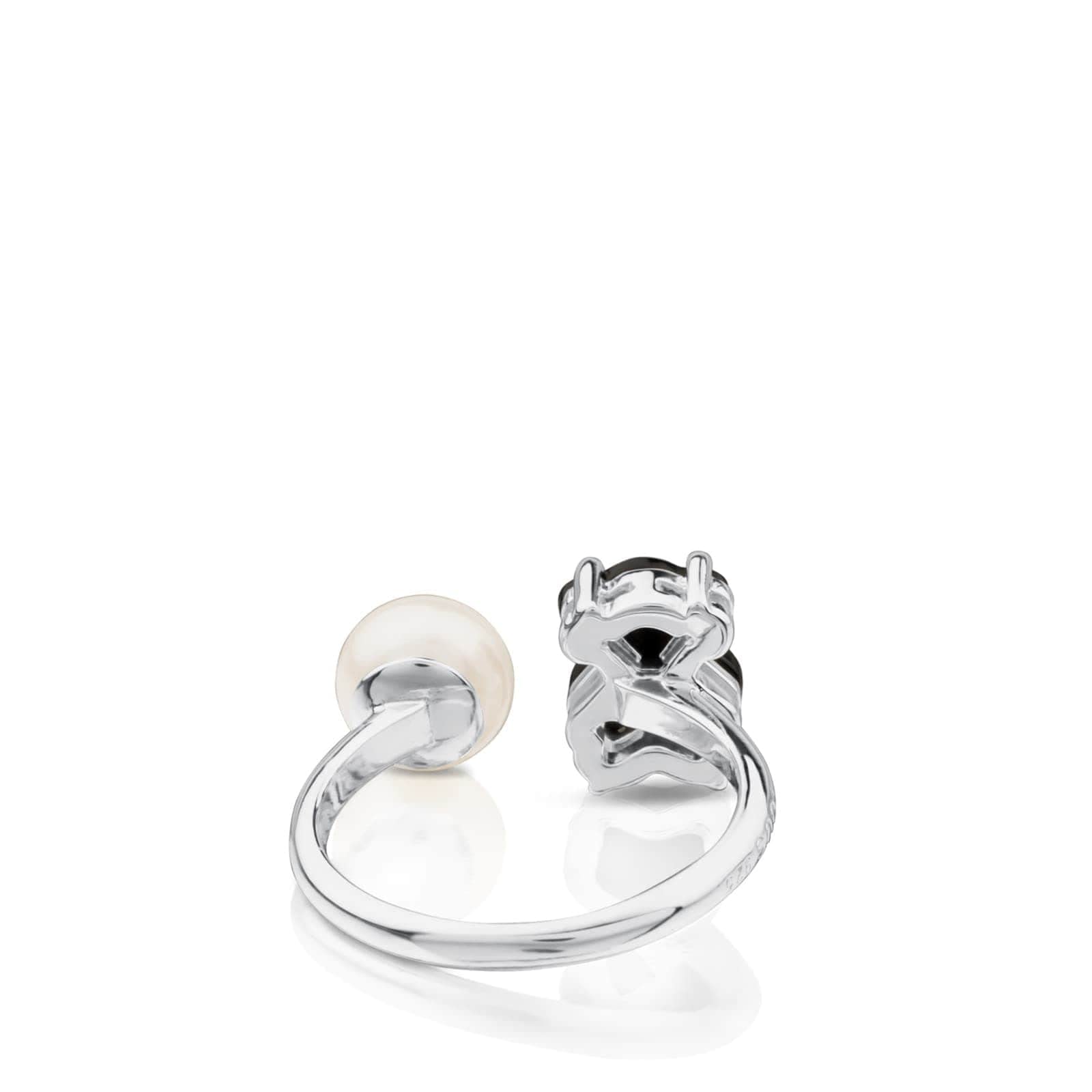 TOUS Anillo de Plata de Primera Ley para Mujer con Perla Cultivada con Espinela y Oso Ónix, Talla 13, Trendy y Personalizable, Colección Erma