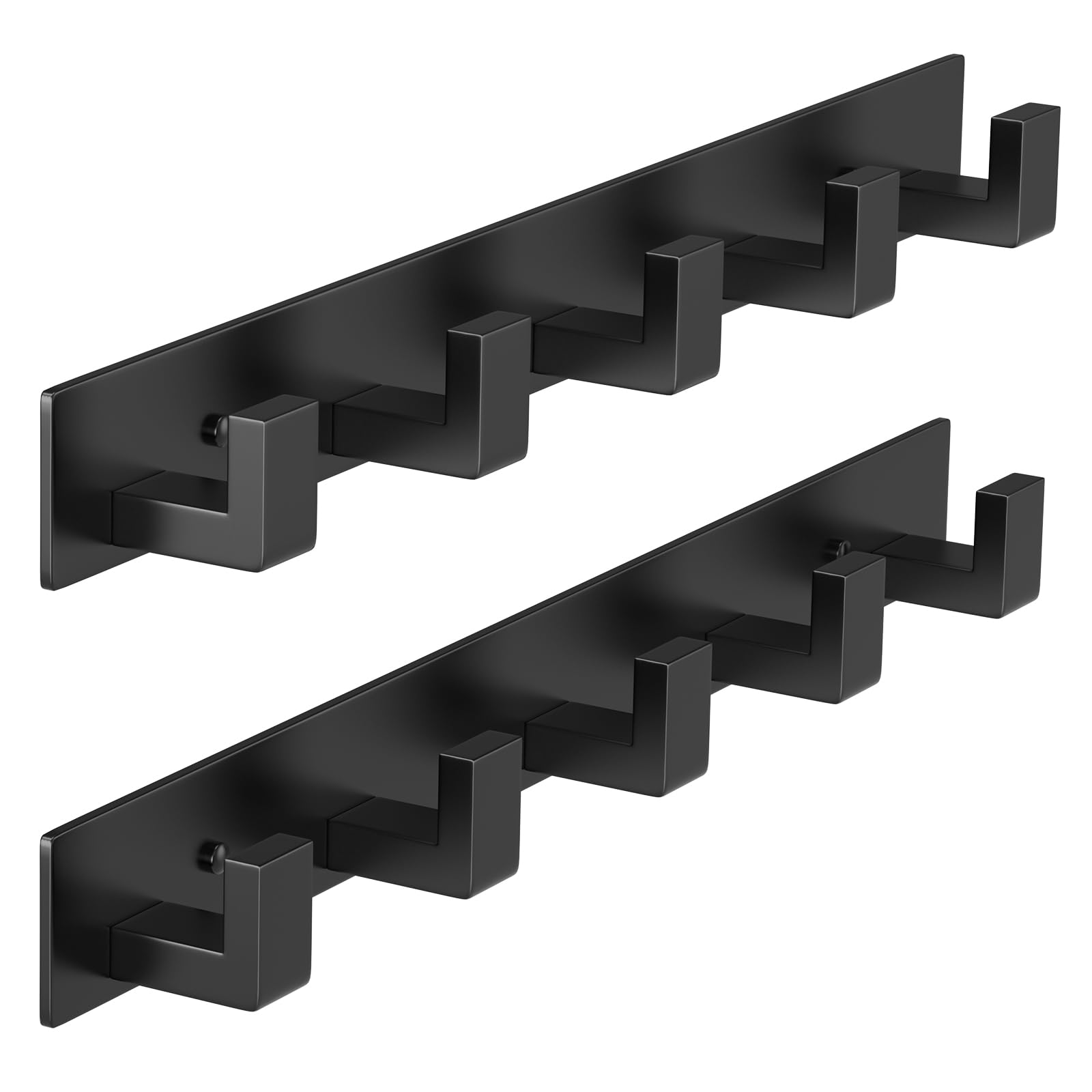 PMMASTO Stainless Steel Wall Coat Rack, Black- 5 Hooks, 2 Pack, L Shape
