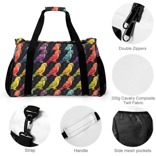 Conures Colorful Parrot Gym Bag Travel Duffle Bags Shoulder Carry On Weekender Bag Hangbag for Women Men3