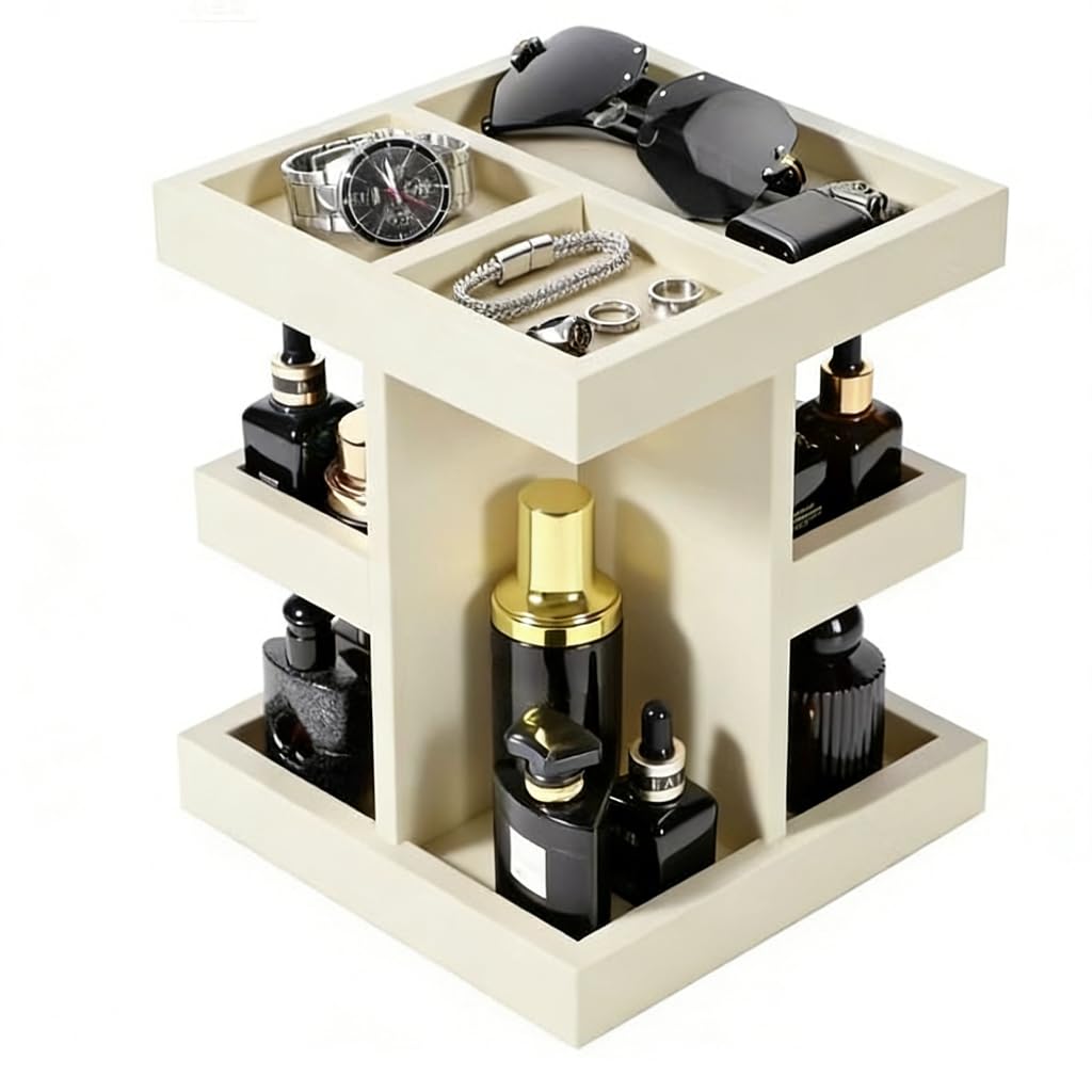Elegante organizador de accesorios de belleza de madera de 3 niveles con estante de almacenamiento giratorio para cosméticos