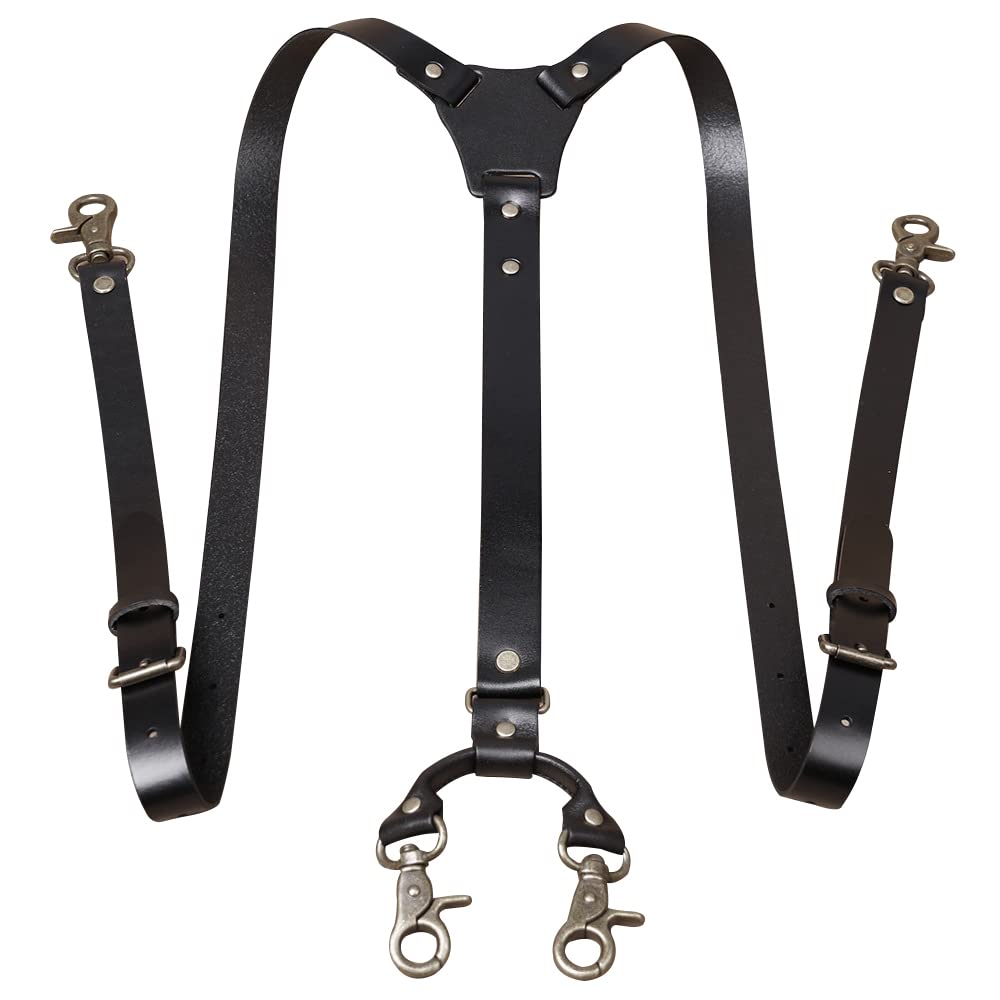 MUNIONLeather Suspenders for Men Heavy Duty Y Design Adjustable with 4 Metal Snap Hooks Vintage Mens Suspenders Braces Big and Tall