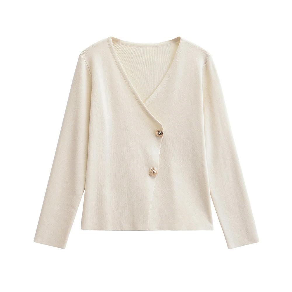 ZBDP - Chaqueta de punto para mujer, cuello en V, diseño asimétrico, suave