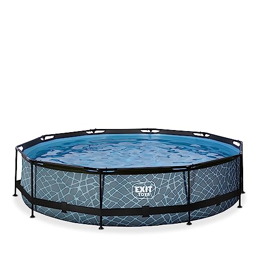 EXIT Toys Stone Pool - ø360x76cm - Großer, Runder Rahmenpool mit Kartuschenfilterpumpe - Leicht Zugänglich - Für Kleinkinder Geeignet - Starker Rahmen - Einzigartiges Design - Grau