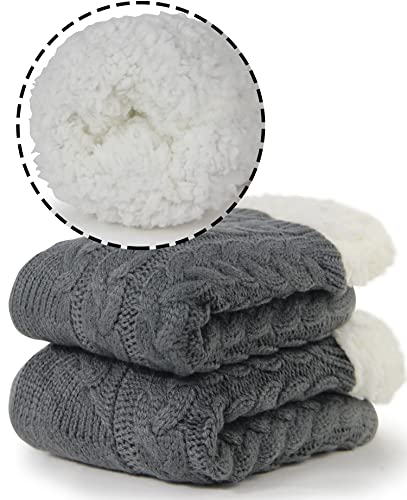 BenSorts Kids Thick Warm Slipper Socks 2 Pairs Purple Stripe Deer with 1 Pair Grey Christmas Slipper Socks2