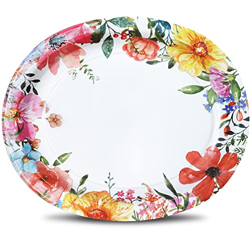 Boosolo Floral Paper Plates Party Supplies Bulk,Spring Floral Bridal Shower Decorations,12 In Large Oval Disposable Party Plates For Mothers Day Spring Holiday Dinner Wedding Tea Party Decor … #TOP9