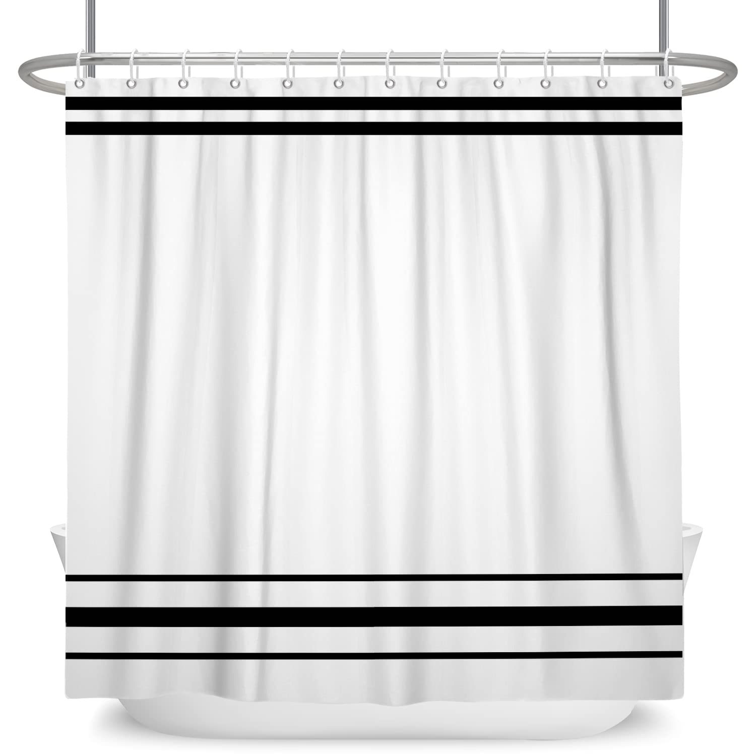 SDOTPMT 105x160cm Black and White Shower Curtain Modern Classic Black Striped Bath Curtain Rustic Farmhouse Minimalism Bathtub Curtain for Bathroom Decor Waterproof with Hooks - Image 4