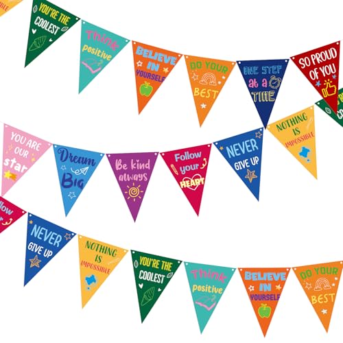 SmoothNovelty 36 Pcs Classroom Rainbow Pennant Banner Inspirational Felt Positive Affirmation Banner Colorful Motivational Making the Grade Garlands for Back to School Bulletin Board Wall Decorations