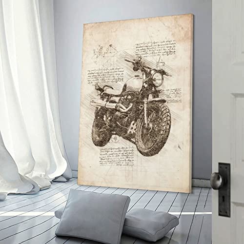 Motorcycle On Retro Papyrus Cool Poster Wall Art Paintings Canvas Wall Decor Home Decor Living Room Decor Aesthetic 20X30Inch(50X75Cm) Frame-Style #TOP2