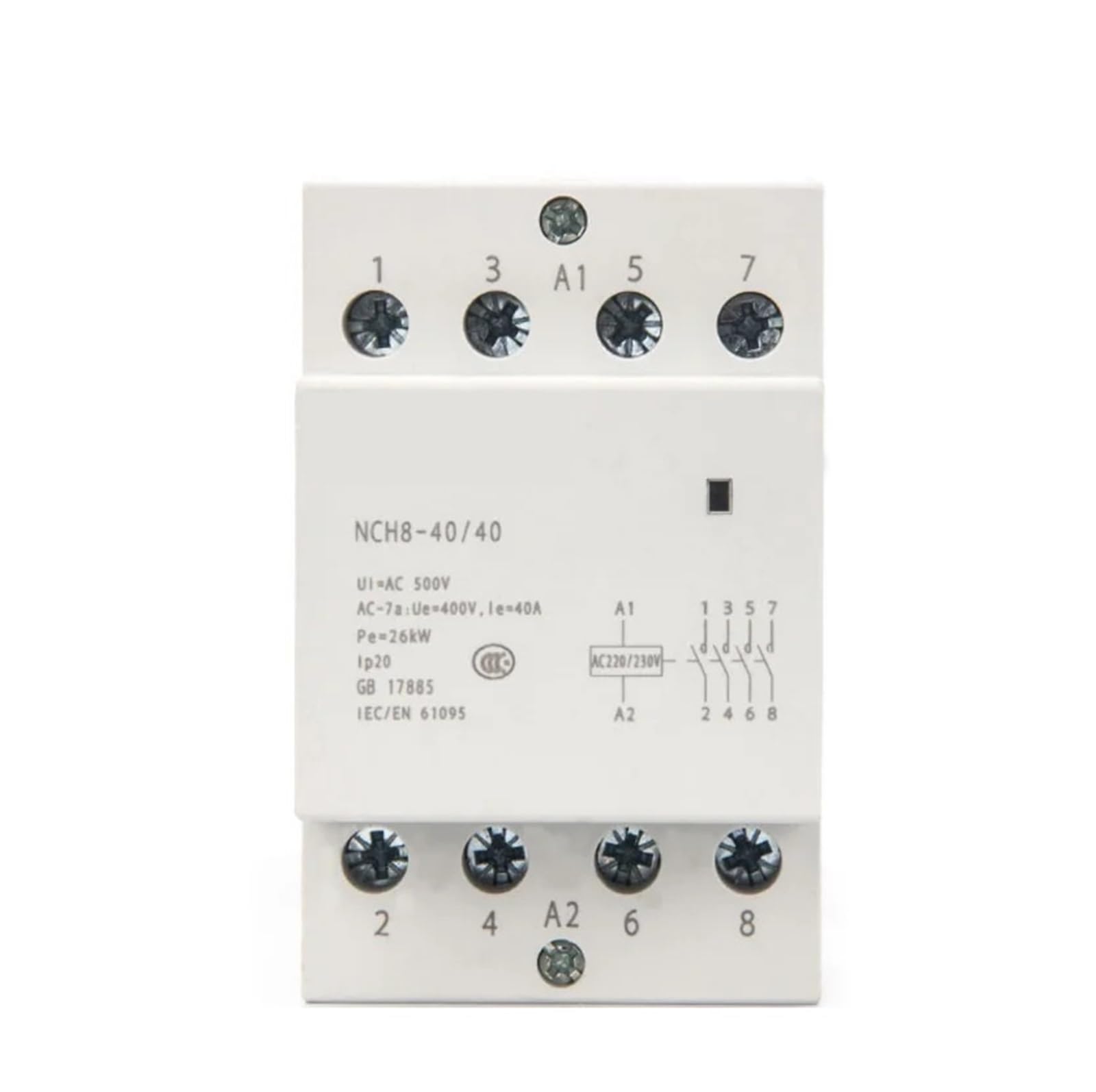230 V Heim-AC-Schütz NCH8 20 A 25 A 40 A 63 A 2 Schließer 1 Öffner Modular 4-polige Phase(63A 4NO)