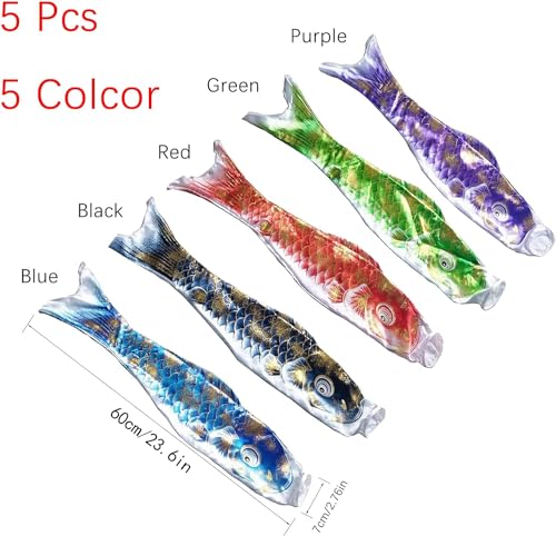 Hsthe Sea 5 Stück Japanischer Karpfen Windsack Bunte Bronzing Streamer Fischflagge Drachen Koinobori Hängendes Dekor für Japanische Sushi Bar Izakaya (60cm, 23,6 Zoll)