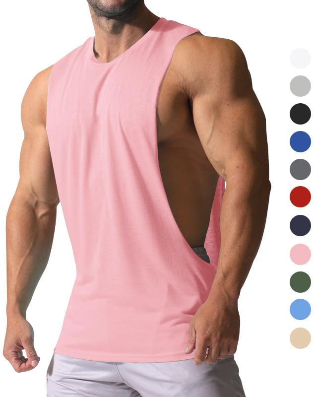 Men's Sleeveless Workout Tank Top Casual Side Split Muscle Shirt for Soft Stretchy Fabric