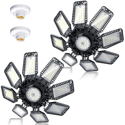 YIBEYYDS LED Garage Lights Garage Light - 240W 24000LM Garage Lights Ceiling LED，6500K LED Garage Ceiling Lights with 8+1 Deformable Panels Support E26/E27 for Garage, Workshop, Basement (2) Cover