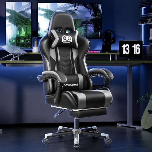 OneGame Ergonomic Gaming Chair with Footrest, Racing Gamer Chairs with Linked Armrests and Lumbar Support for Adults, High Back Leather Computer Game Chair for Office Gaming 330LBS, BlackGray - Image 9