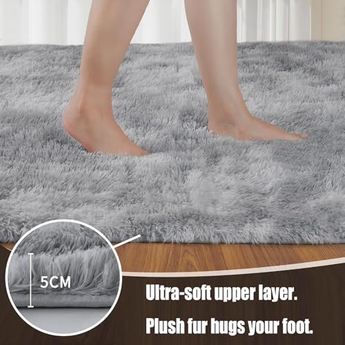 Tapis de salon aspect fourrure haute densité gris clair