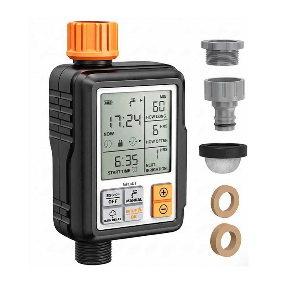 Blackt Electrotech (BT42GA) Drip Irrigation Kit Digital Water Timer Controller | Automatic Smart Watering, Programmable, Child Lock, Large Display, Battery & Adapter Included
