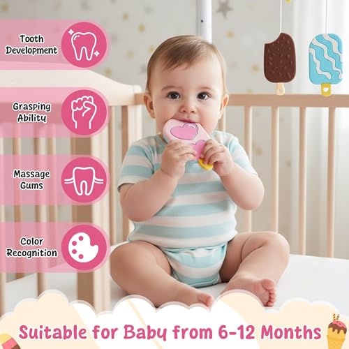 Image of 3Pcs Summer Silicone Teether Toy for Babies, Ice Cream Teething Toys