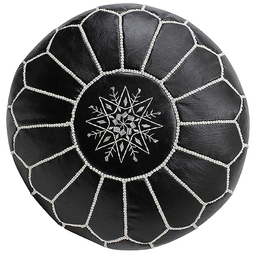 ALMADIH Marokkanischer Echtleder Pouf Leder Sitzkissen schwarz...