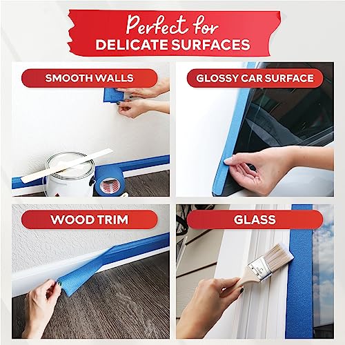 Xfasten Blue Painters Tape 540 Feet 3 Inch X 60 Yards (3-Pack) Wide Painters Tape Blue Masking Tape Paint Tape For Walls, Painters Tape Car Strong Adhesion, No Mess Blue Tape Masking Tape For Painting #TOP5