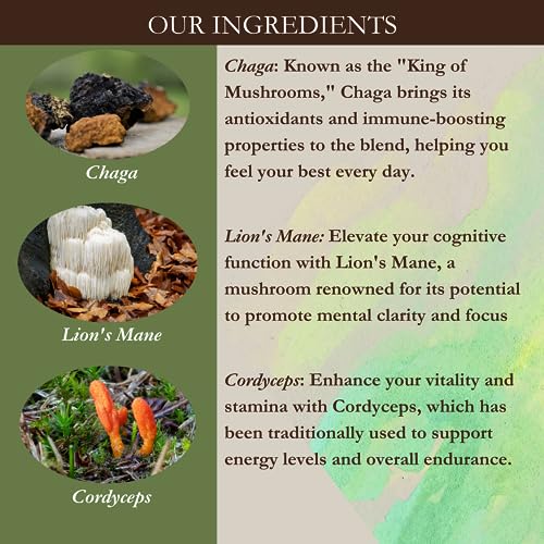 Premium Blend USDA Certified Organic Ground Mushroom Coffee - No Sugars or Sweeteners, Lion's Mane, Chaga, Cordyceps, and more - Nootropic Concentration blend for sharper focus, memory and immunity - Image 6