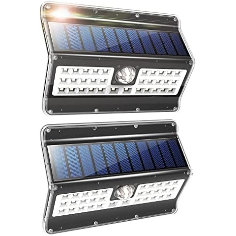 EZBASICS Upgraded 3 Optional Modes 120° Wide Angle Powered Wall Light Solar Lights Outdoor IP 65 Waterproof Easy to Install Security Lights for Yard Garage Deck Swimming Pool Front Door 2 Pack Black Cover