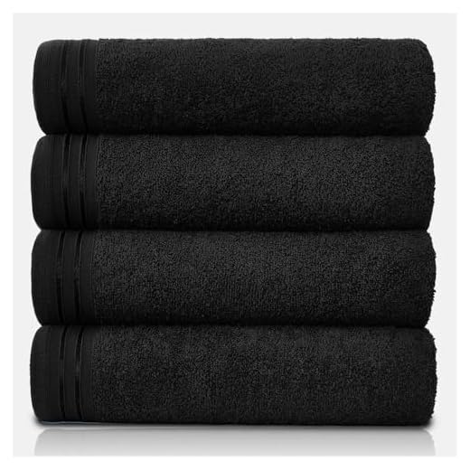 GC GAVENO CAVAILIA Juego de 4 Toallas de baño Grandes de algodón Egipcio Altamente absorbentes, Paquete de 4 Toallas de baño Extra Suaves y Grandes, Color Negro, Toallas de baño de Secado rápido,